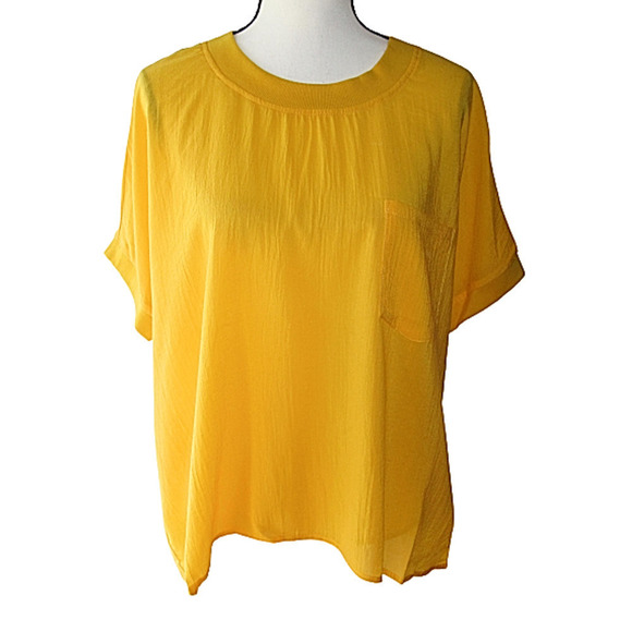 Callahan Size L Gauze Knit Short Sleeve Yellow Top - Picture 1 of 7